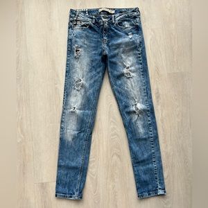 Zara Trafaluc Premium Wash 	Slim Fit Distressed Denim Acid Wash Jeans